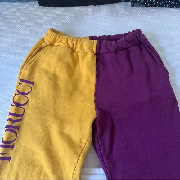 Fiorucci Purple & Golden Yellow Colorblock Cropped Sweatpants with Thigh Logo M - Picture 4 of 7